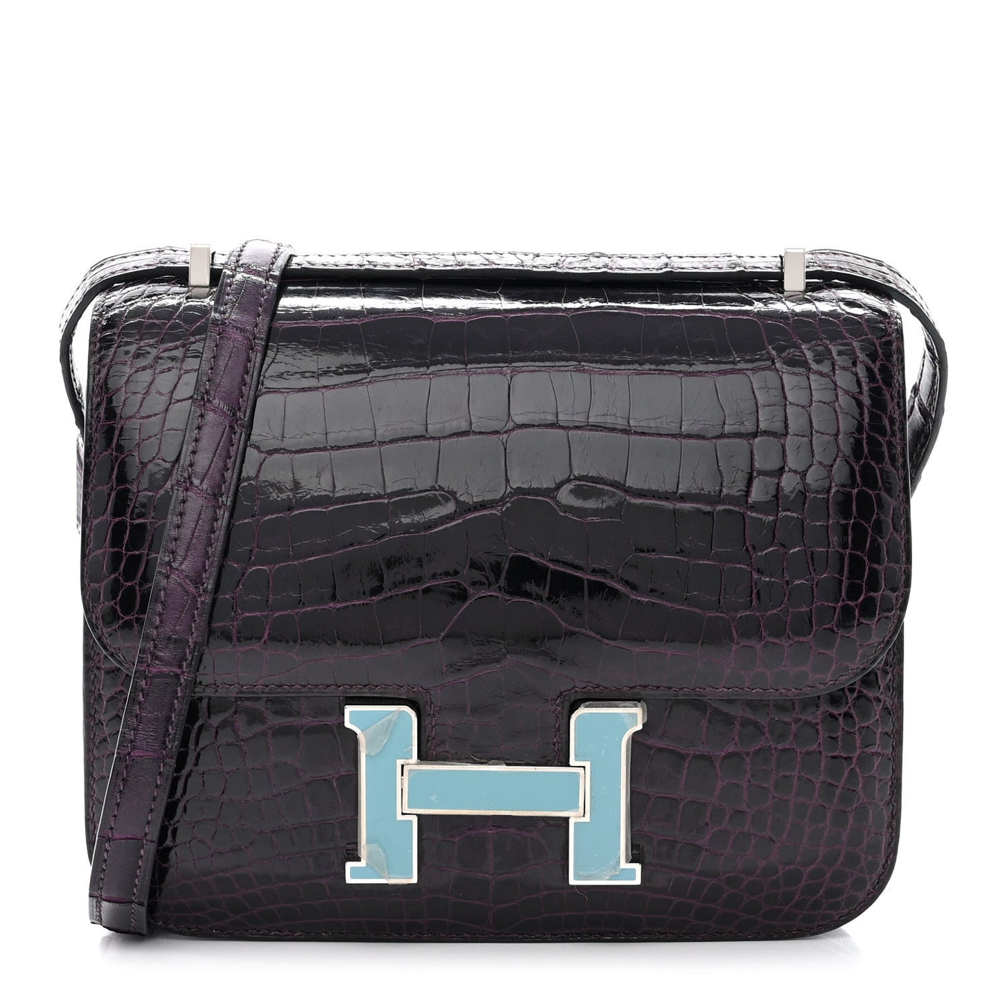 Shiny Alligator Enamel Constance 18 Prunoir Bleu Saint Cyr