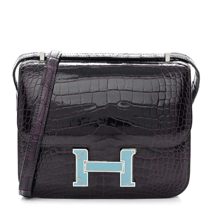 Hermes Shiny Alligator Enamel Constance 18 Prunoir Bleu Saint Cyr 1 of 10