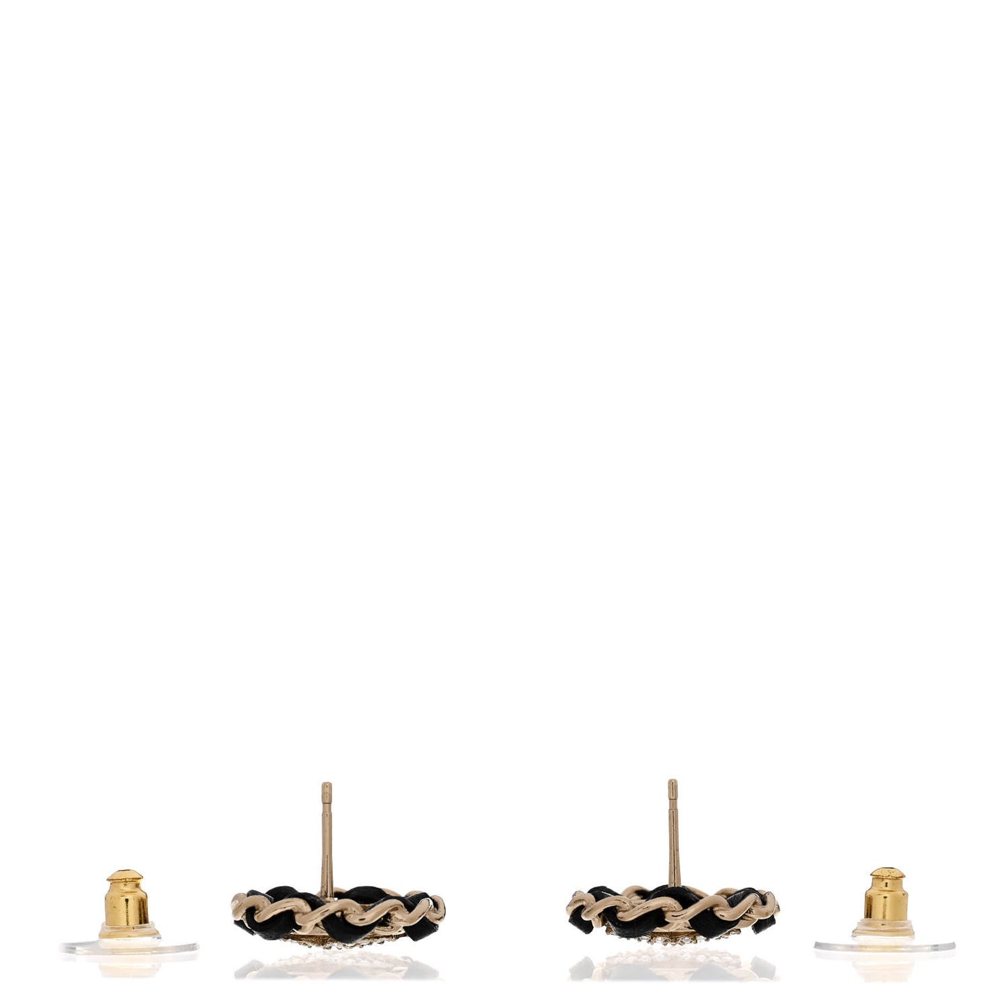 Crystal Lambskin Chain CC Stud Earrings Black Gold
