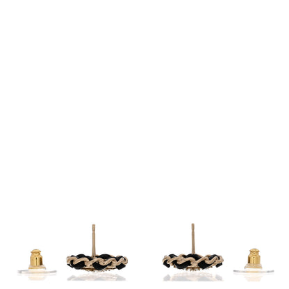 Chanel Crystal Lambskin Chain CC Stud Earrings Black Gold 3 of 5