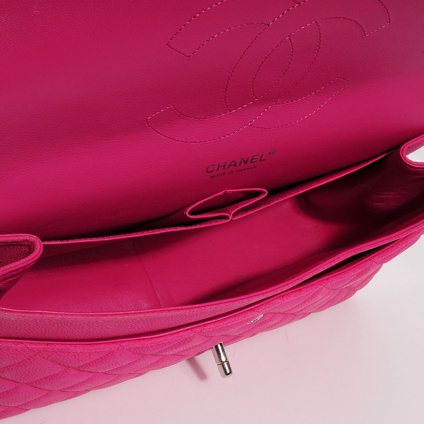 Iridescent Caviar Quilted Jumbo Double Flap Pink