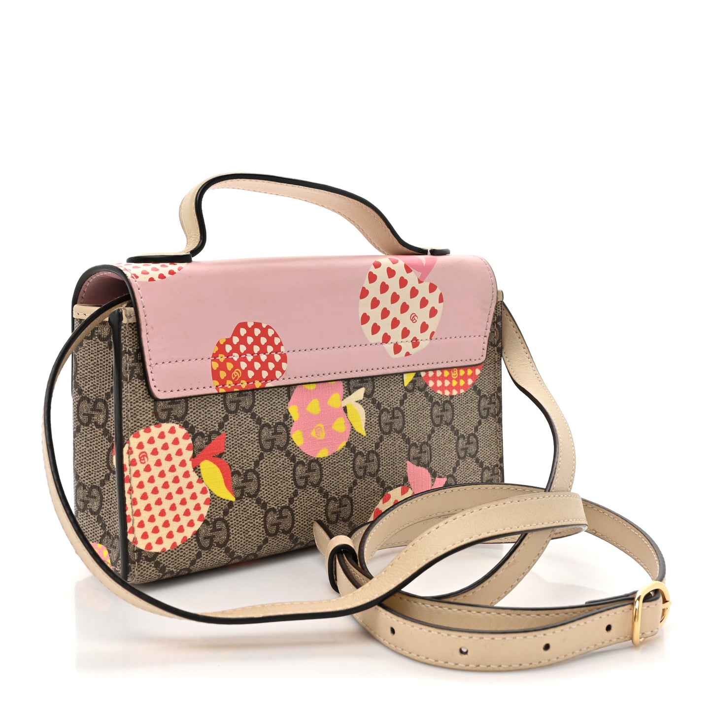 GG Supreme Monogram Les Pommes Mini Padlock Top Handle Shoulder Bag Beige Ebony Multicolor Cotton Candy Pink