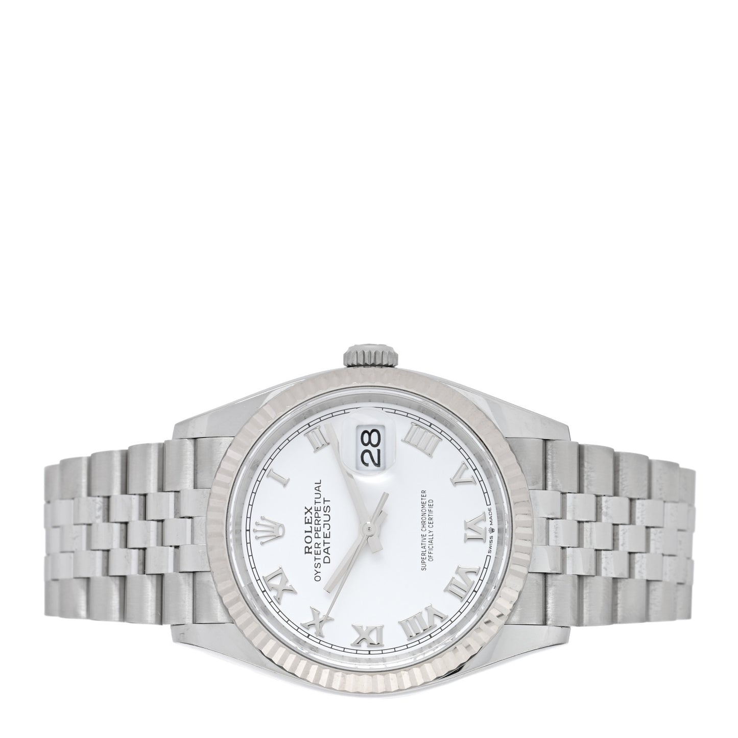 Stainless Steel 18K White Gold 36mm Oyster Perpetual Datejust Watch White Roman 126234