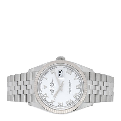 Rolex Stainless Steel 18K White Gold 36mm Oyster Perpetual Datejust Watch White Roman 126234 2 of 5