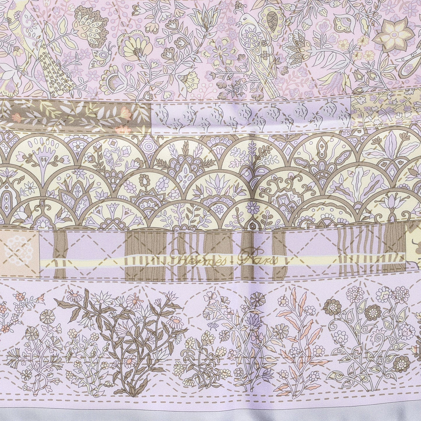 Silk Pique Fleuri de Provence Scarf 90 Gris Perle Rose Poudre