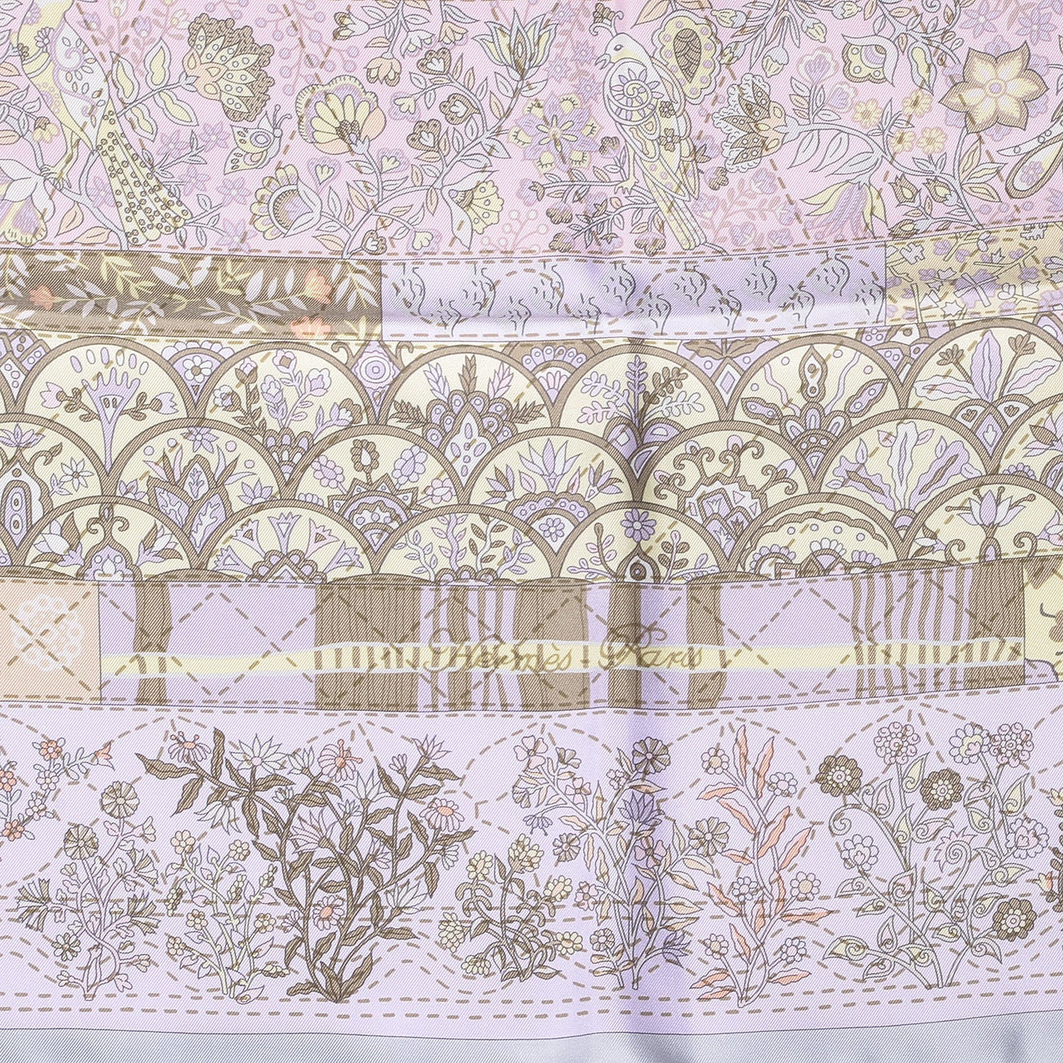 Hermes Silk Pique Fleuri de Provence Scarf 90 Gris Perle Rose Poudre 3 of 6