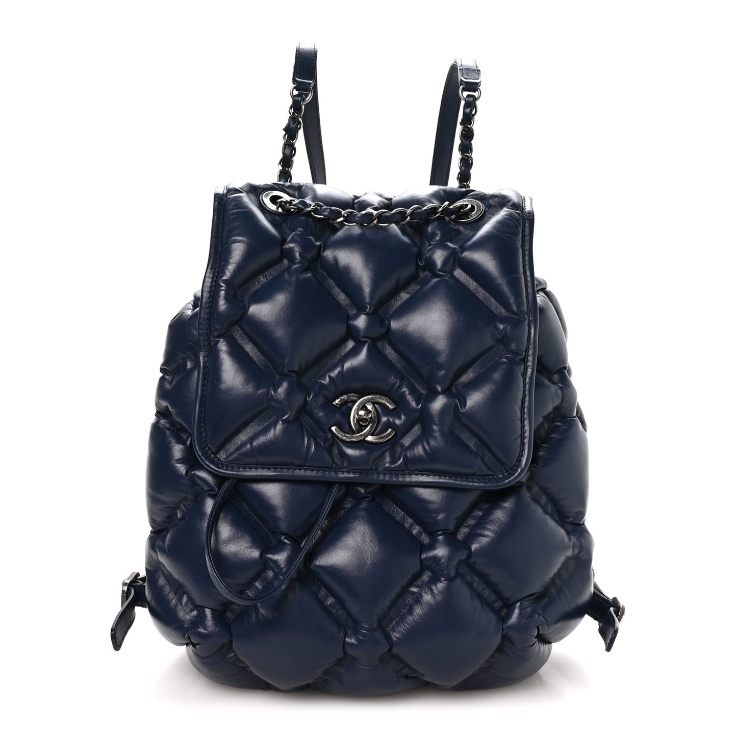 Calfskin Quilted Chesterfield Backpack Blue