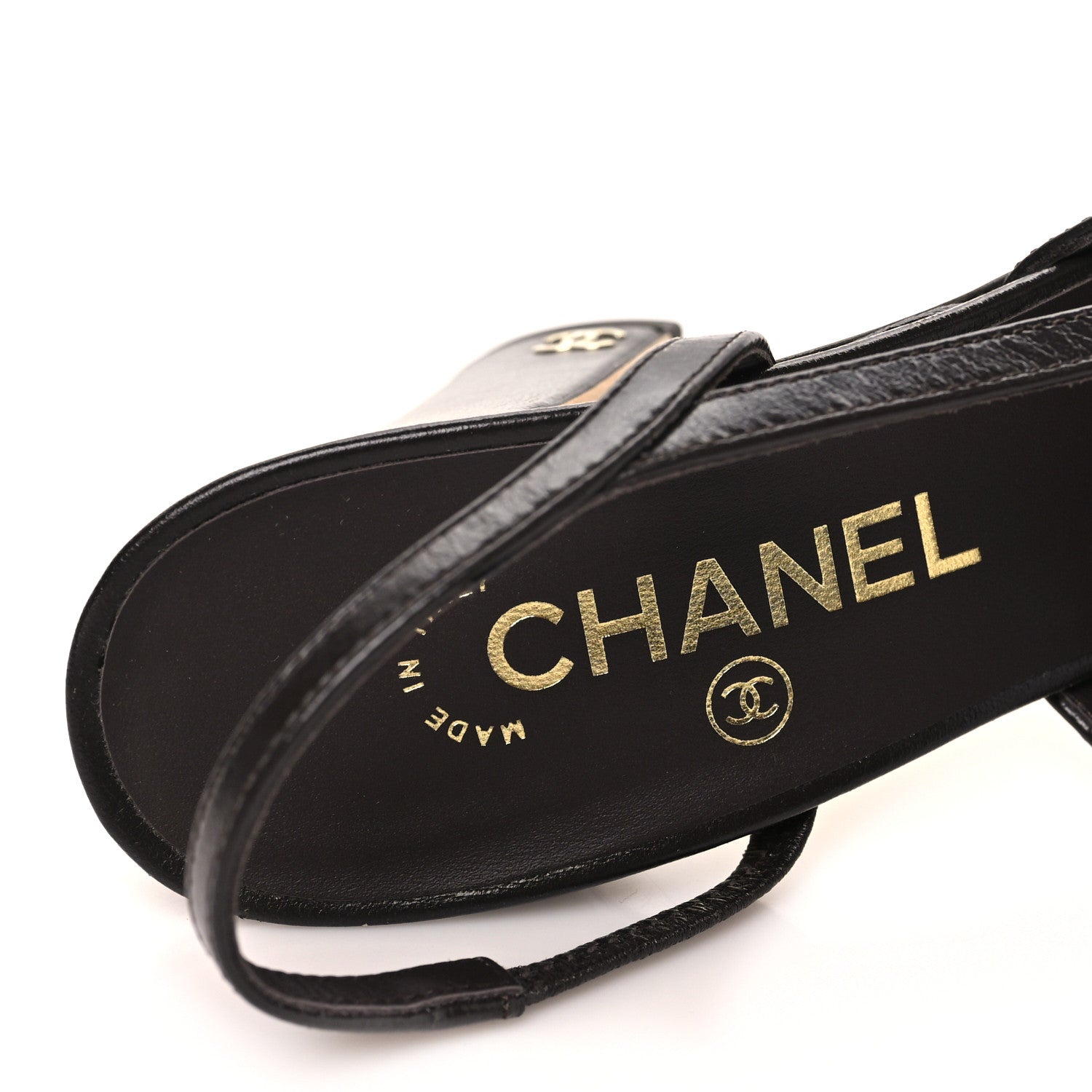 Chanel Crumpled Shiny Lambskin Cap Toe CC Slingback Pumps 37 Dark