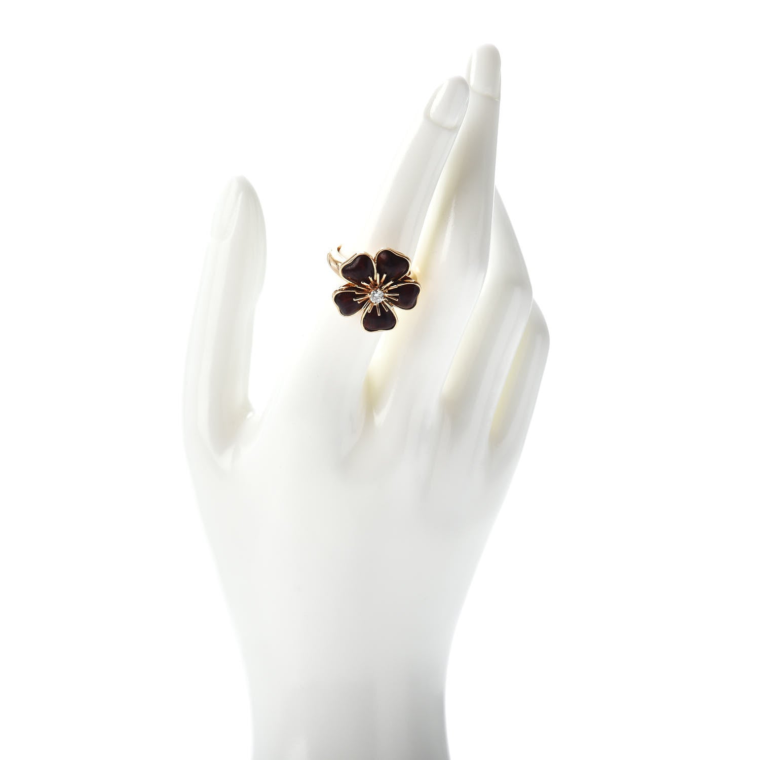 Van Cleef & Arpels 18K Yellow Gold Diamond Exotic Wood Nerval Ring 54 6.75 2 of 5