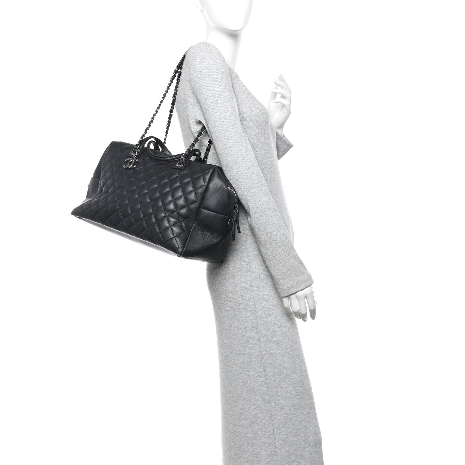 Chanel Calfskin Quilted Feather Weight Bowling Bag Black 2 of 11