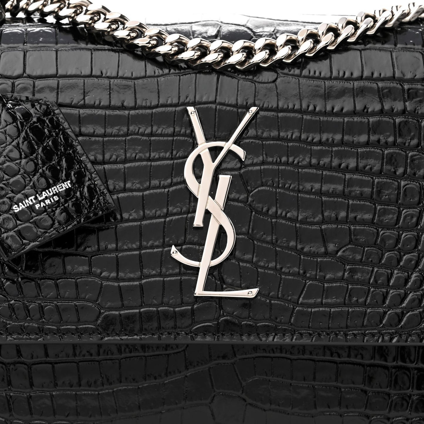Calfskin Crocodile Embossed Medium Monogram Sunset Black