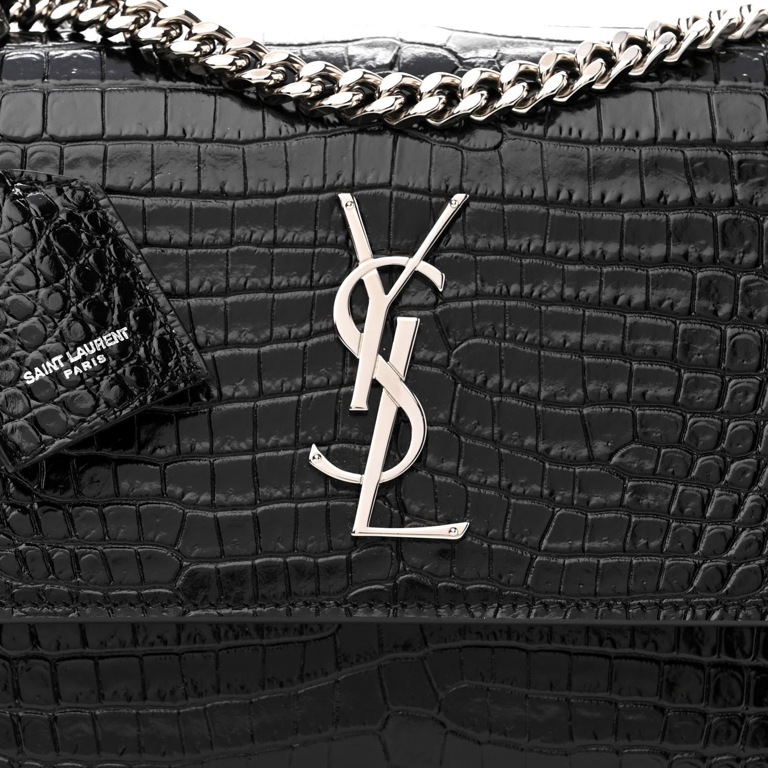 Saint Laurent Calfskin Crocodile Embossed Medium Monogram Sunset Black 7 of 10