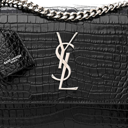 Saint Laurent Calfskin Crocodile Embossed Medium Monogram Sunset Black 7 of 10