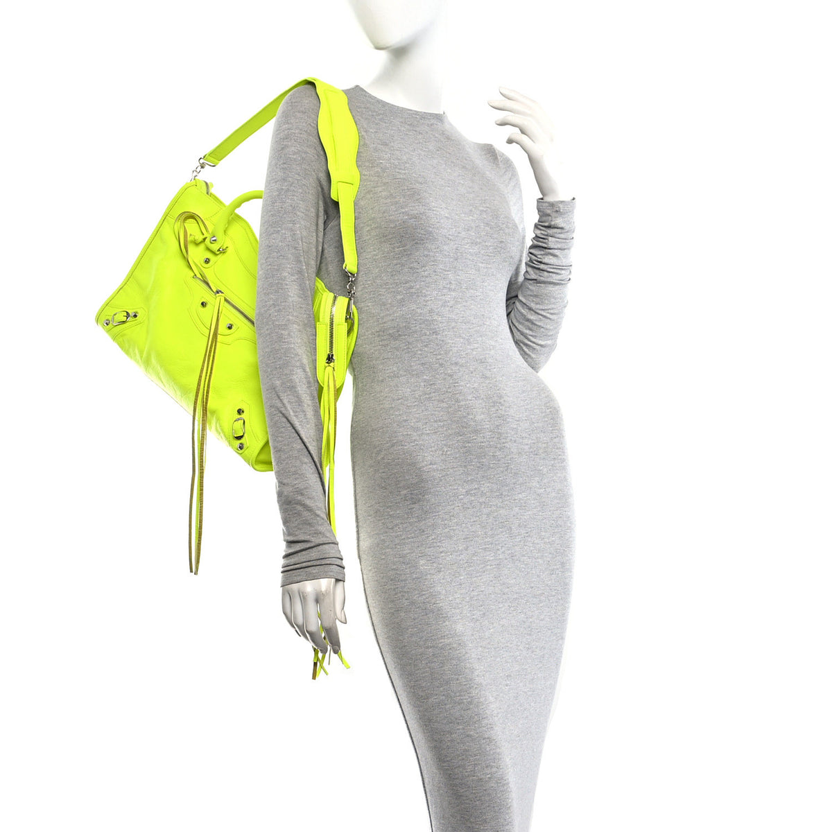 Agneau Classic Silver Hardware City Jaune Fluo