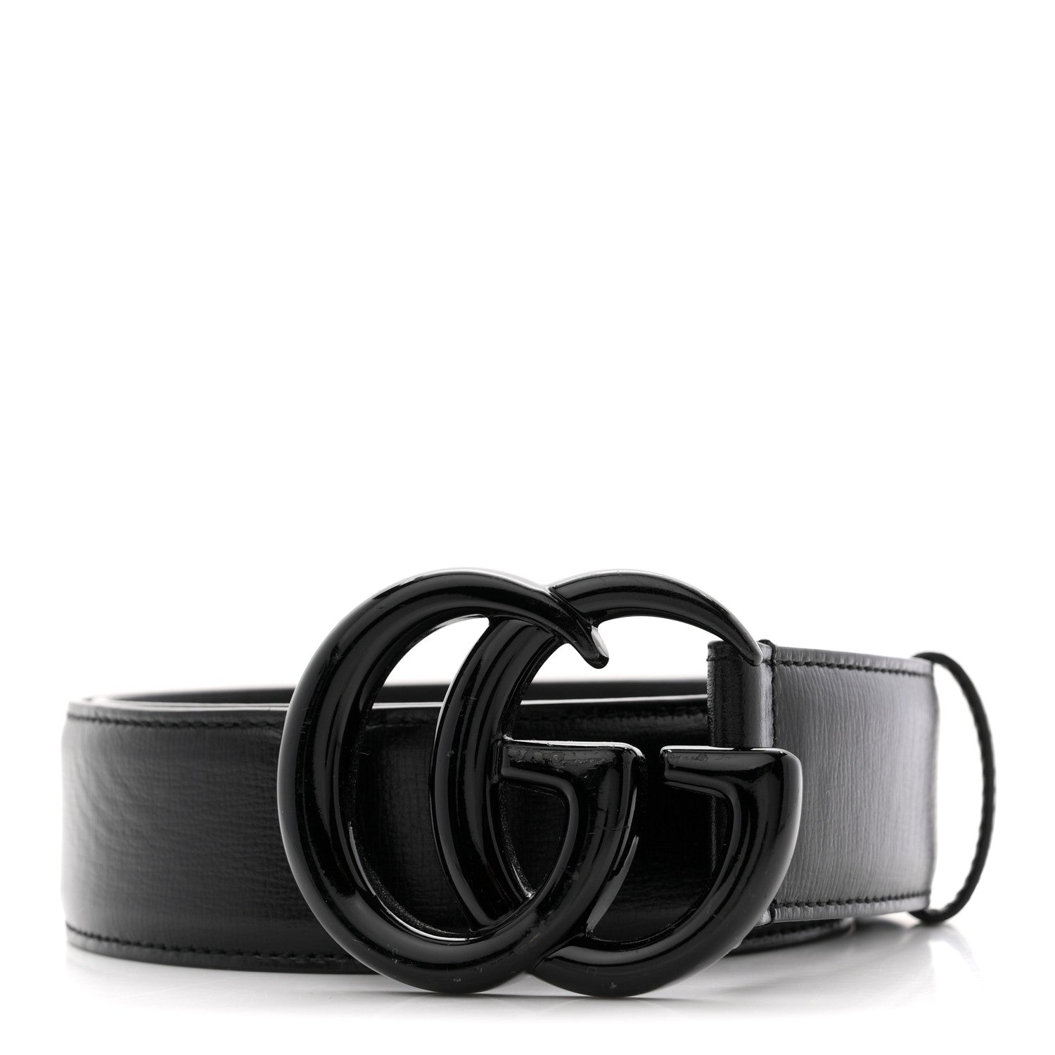 Gucci Azalea Calfskin Enamel Monochrome Double G 40mm Belt 80 32 Black 1 of 6