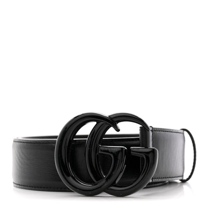 Gucci Azalea Calfskin Enamel Monochrome Double G 40mm Belt 80 32 Black 1 of 6