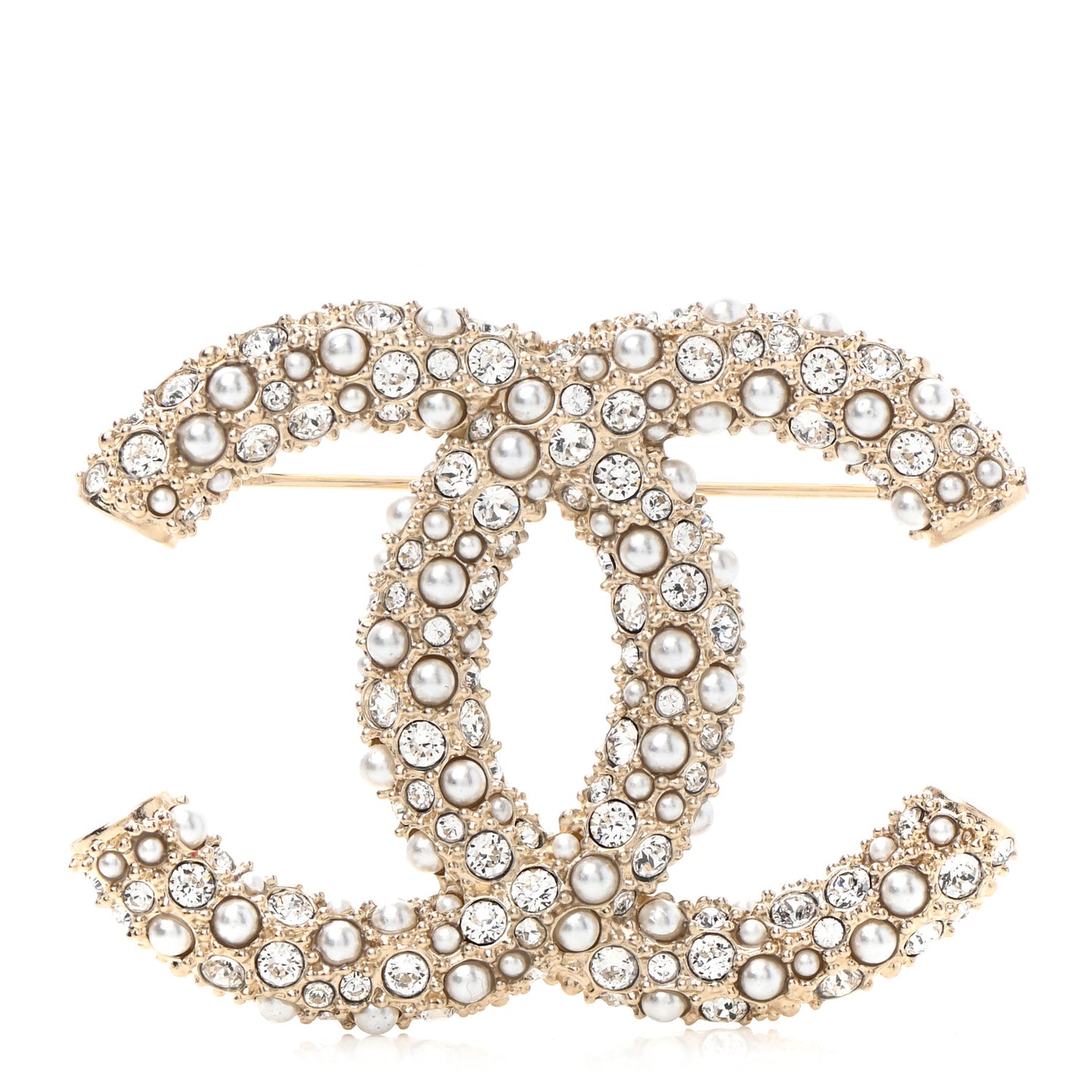 Crystal Pearl Caviar CC Brooch Gold
