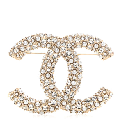 Chanel Crystal Pearl Caviar CC Brooch Gold 1 of 5