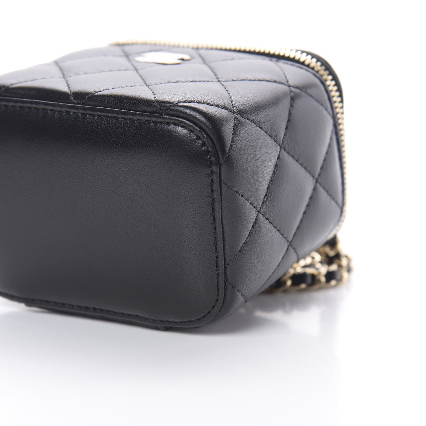 Lambskin Quilted Mini Vanity Case With Chain Black