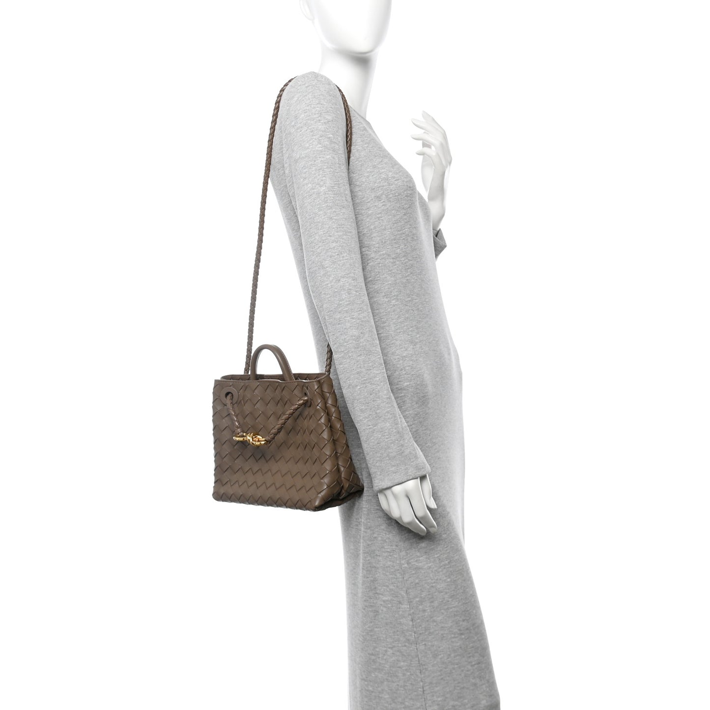 Nappa Intrecciato Small Andiamo Shoulder Bag Taupe Grey