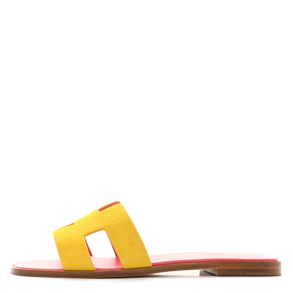 Hermes Suede Goatskin Oran Sandals 39.5 Jaune Sable 1 of 9