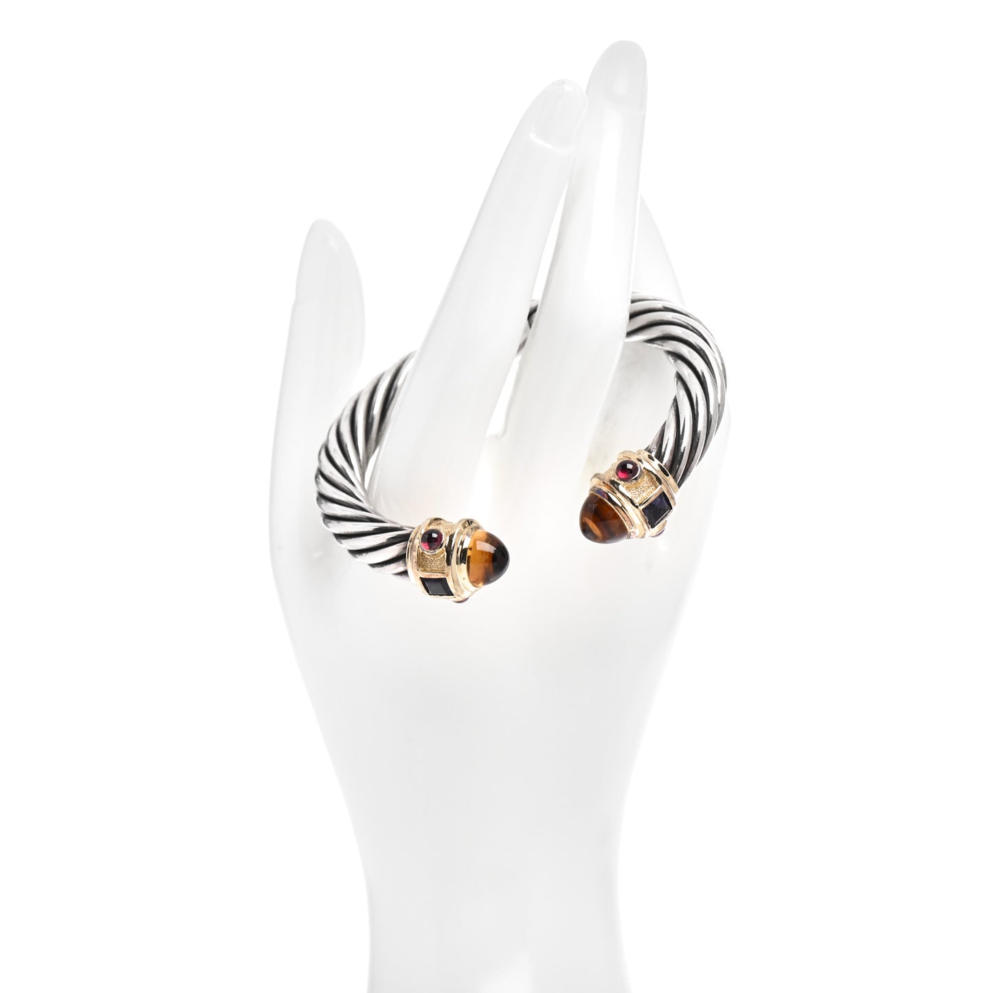 Sterling Silver 14K Yellow Gold Citrine Garnet Iolite 10mm Renaissance Cable Bracelet