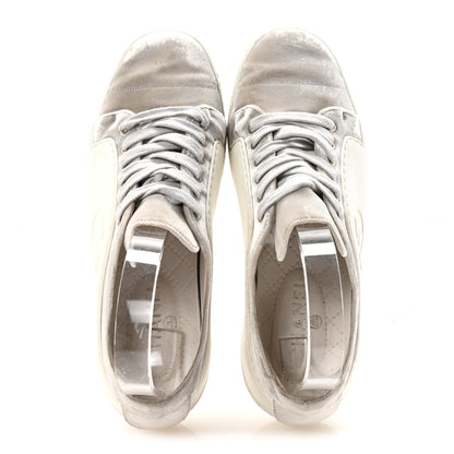 Chanel Calfskin Velvet Womens CC Sneakers 39.5 White Silver 2 of 10