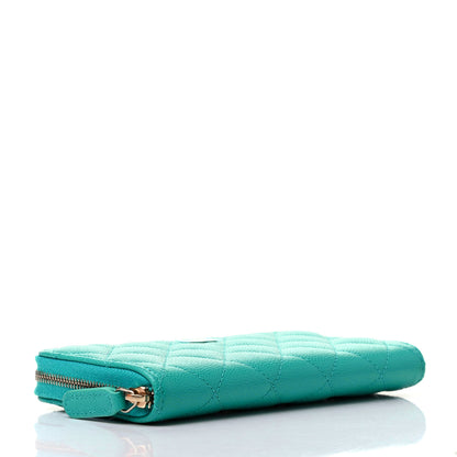 Chanel Caviar Quilted Small Zip Around Wallet Turquoise 4 of 10