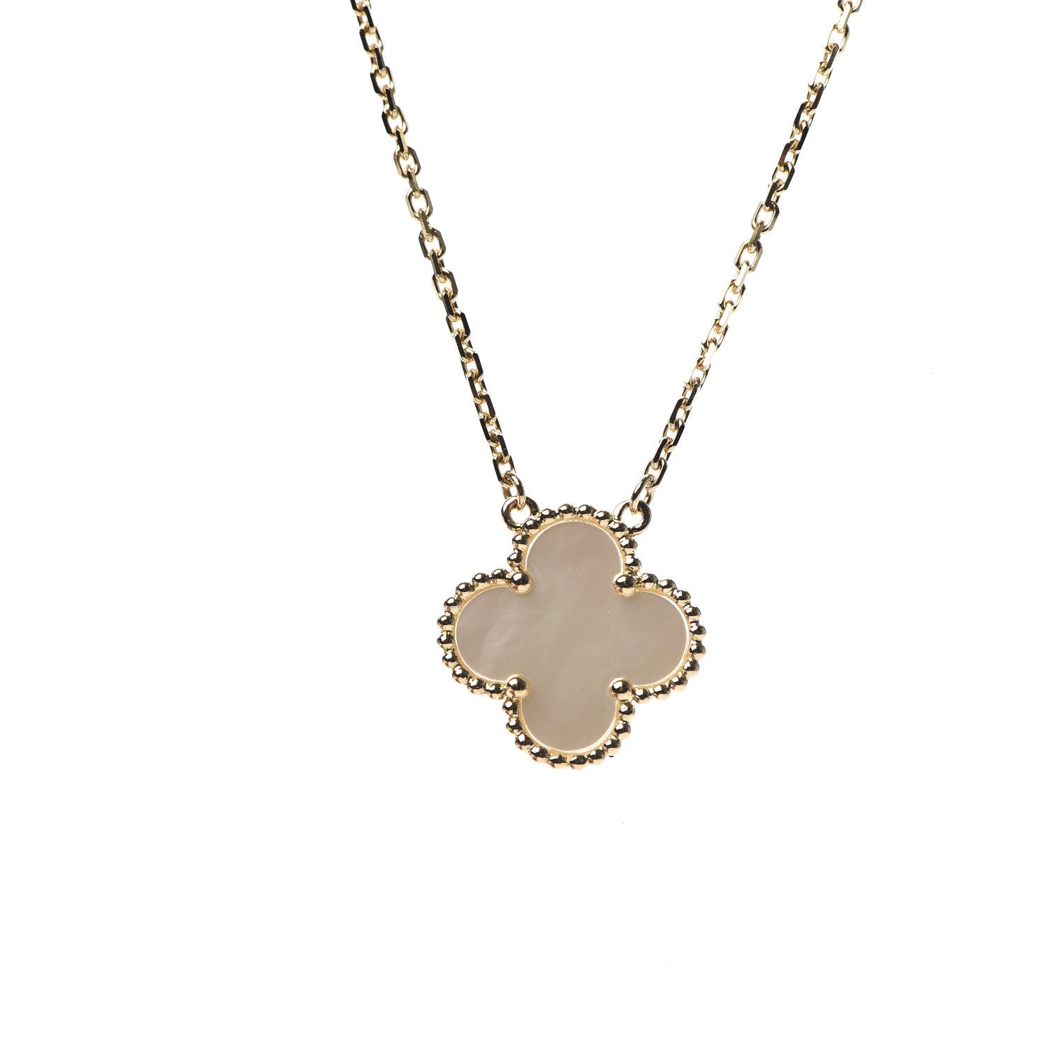 Van Cleef & Arpels 18K Yellow Gold Mother of Pearl Vintage Alhambra Pendant Necklace 4 of 7