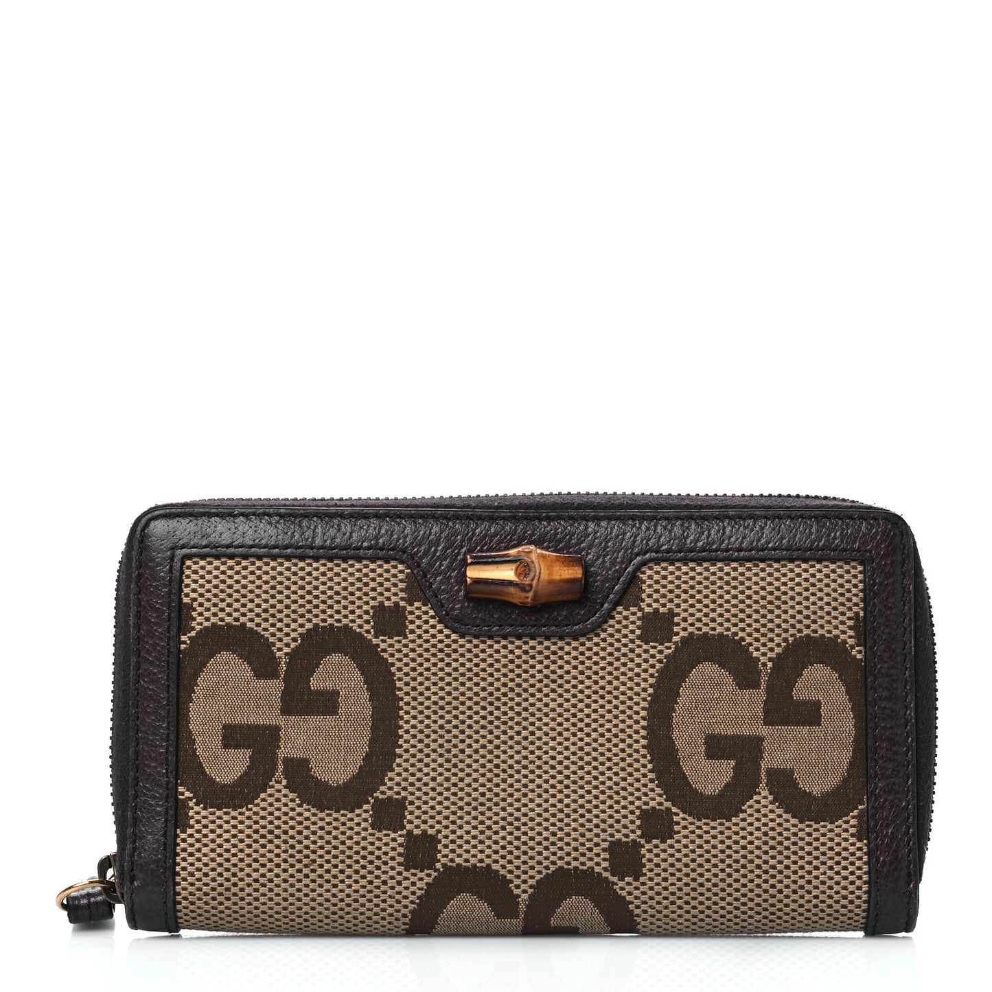 Monogram Jumbo GG Textured Dollar Calfskin Diana Zip Around Continental Wallet Camel Ebony New Acero