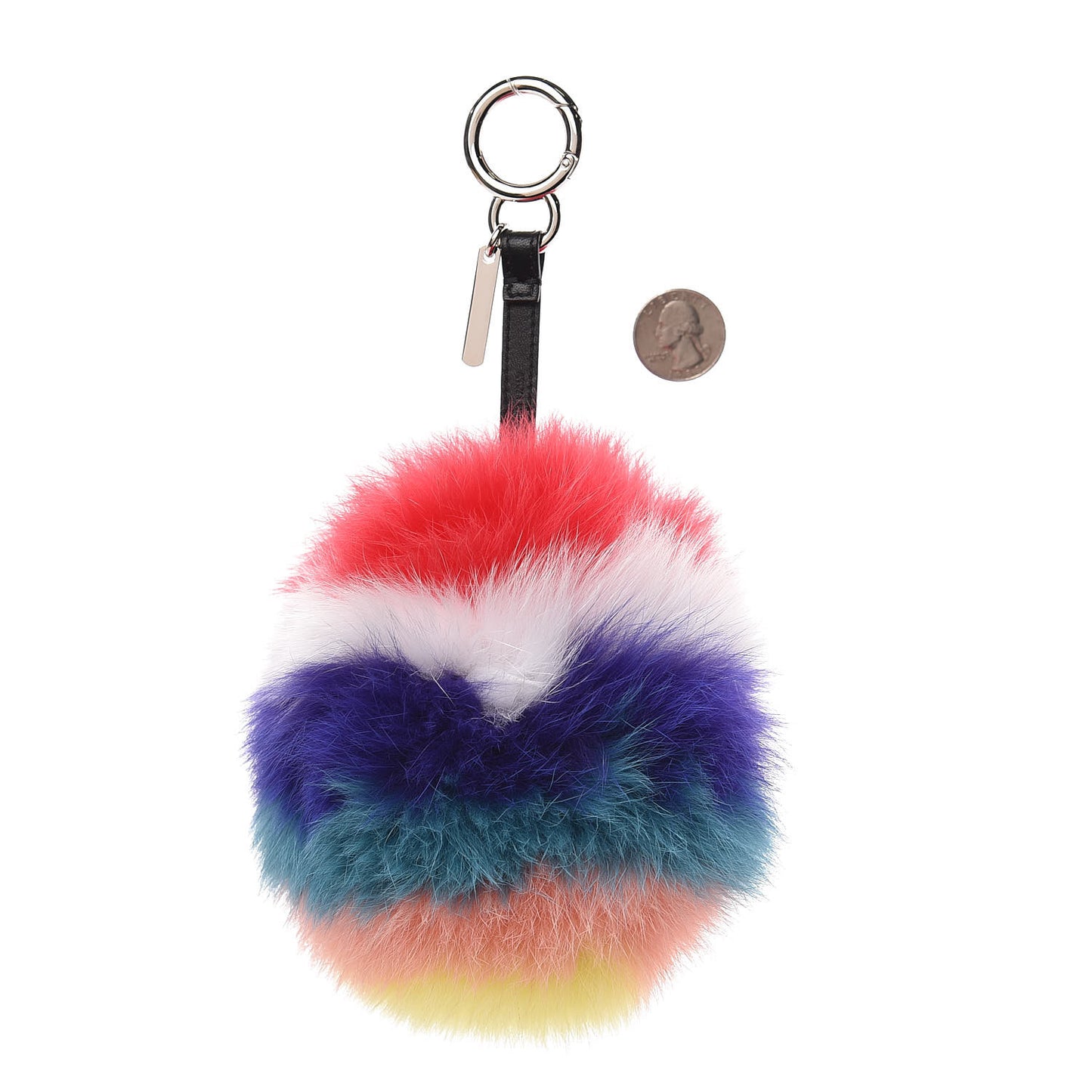 Fox Fur Shiny Nappa Rainbow Pom Pom Bag Charm Rosso Multicolor Black