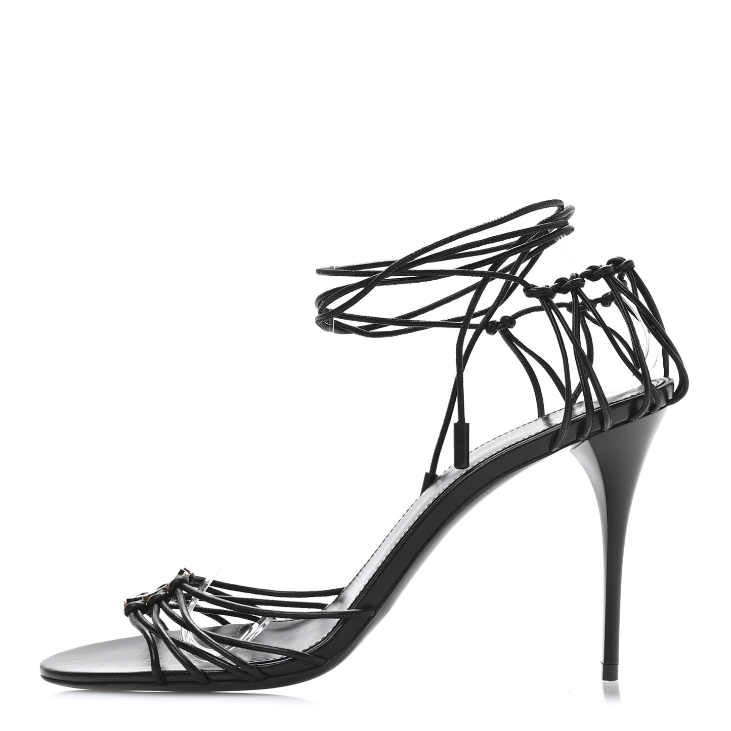 Calfskin Babylone 90 Ankle Wrap Sandals 40 Black