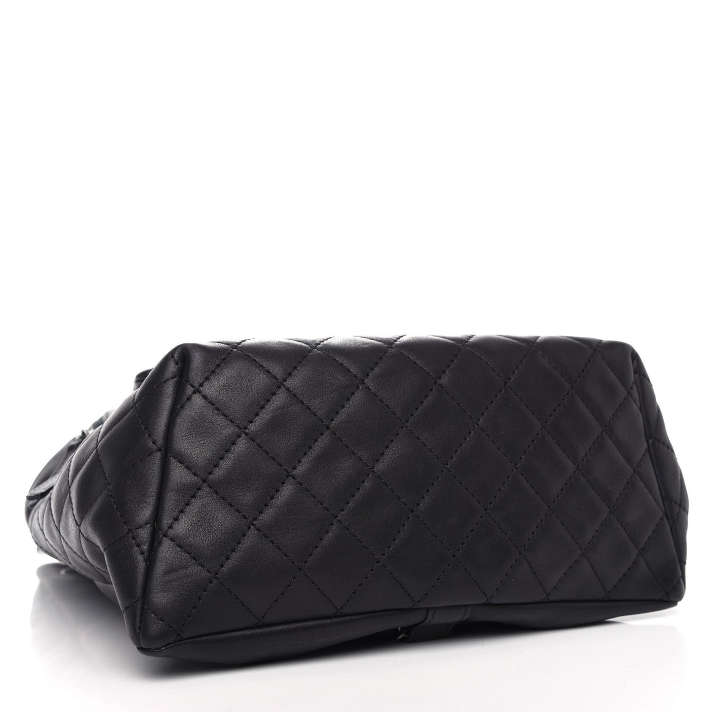 Metallic Lambskin Quilted Drawstring Backpack Black