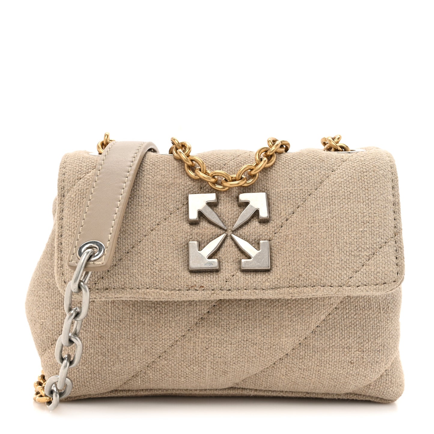 Linen Diagonal Quilted Jackhammer 17 Shoulder Bag Beige