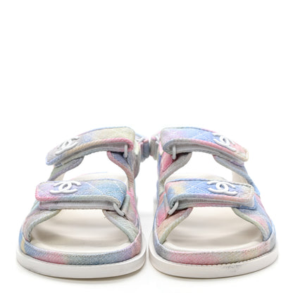 Chanel Printed Fabric Quilted Dad Sandals 40 Green Pink Blue 2 of 9