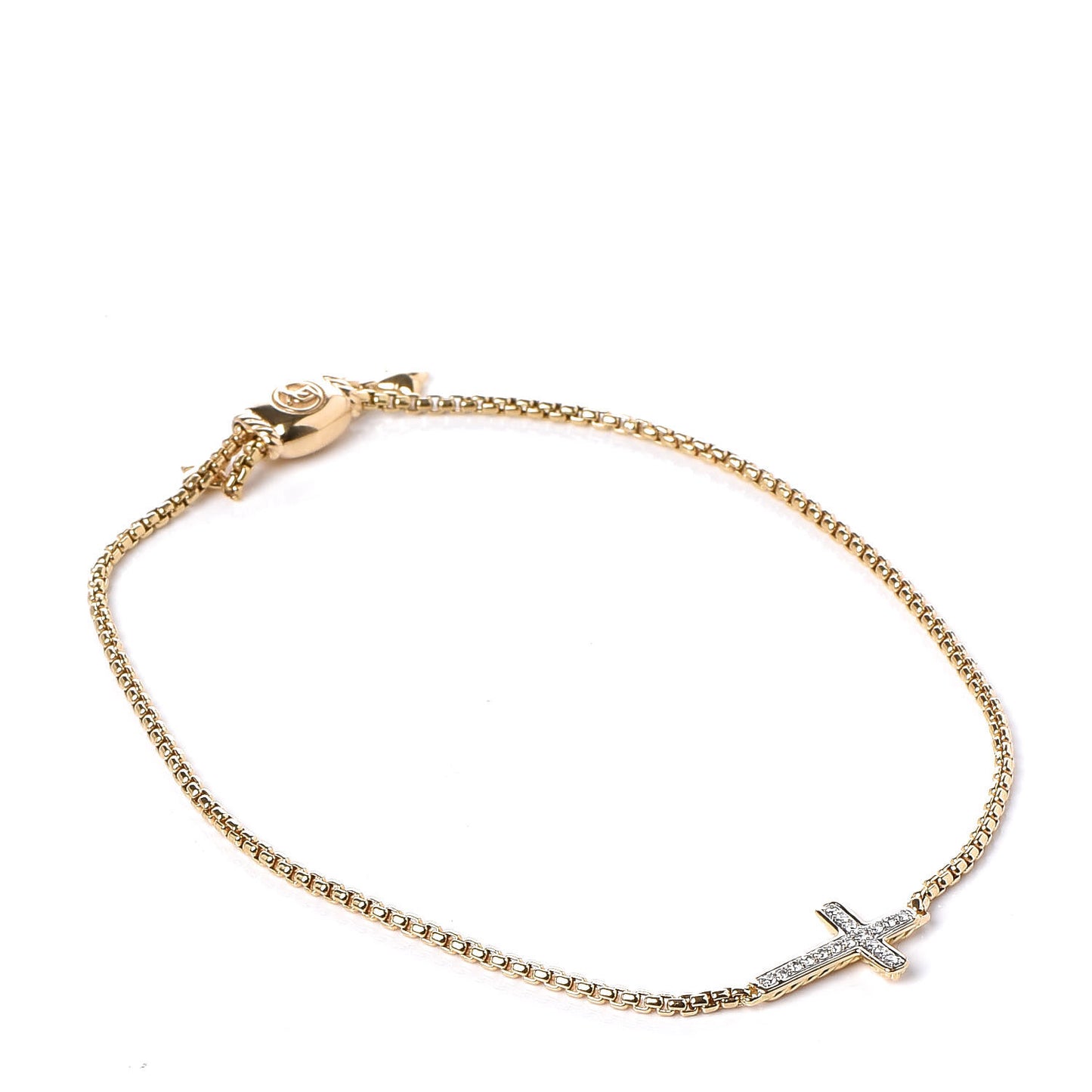 18K Yellow Gold Diamond Petite Pave Cross Chain Bracelet
