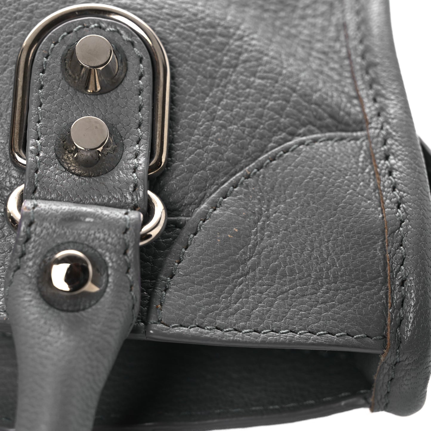 Chevre Silver Metallic Edge Hardware Mini City Bleu Acier