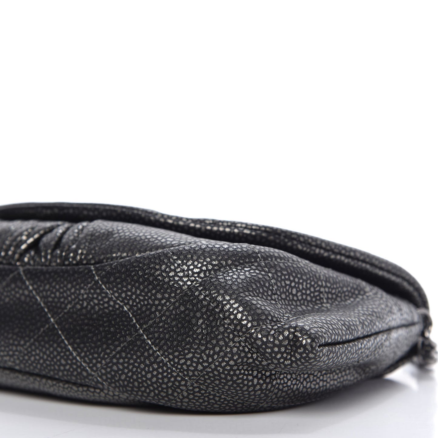 Metallic Caviar Half Moon Wallet On Chain WOC Dark Silver