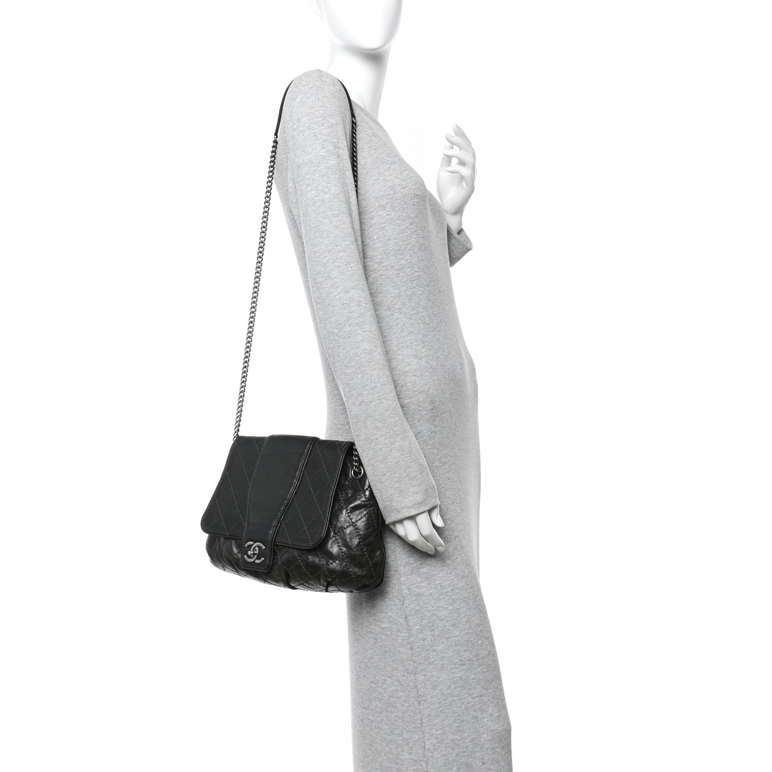 Chanel Caviar Aged Calfskin Medium Bubble Graphic Messenger Bag Grey 2 of 10