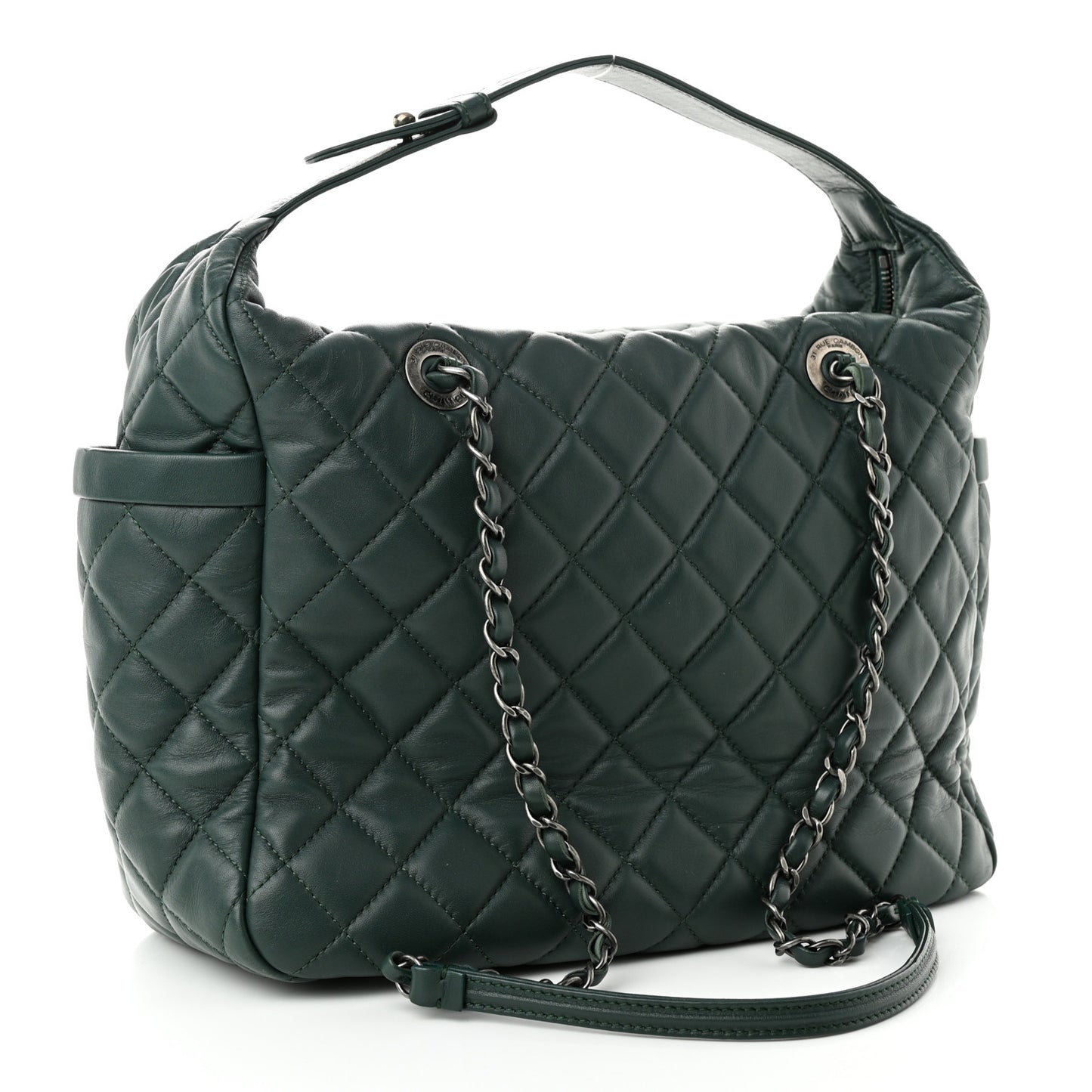 Lambskin Quilted Flap Hobo Dark Green