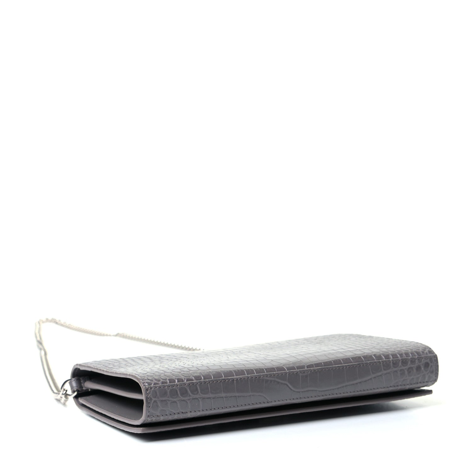Saint Laurent Calfskin Crocodile Embossed Monogram Chain Wallet Fog 3 of 5