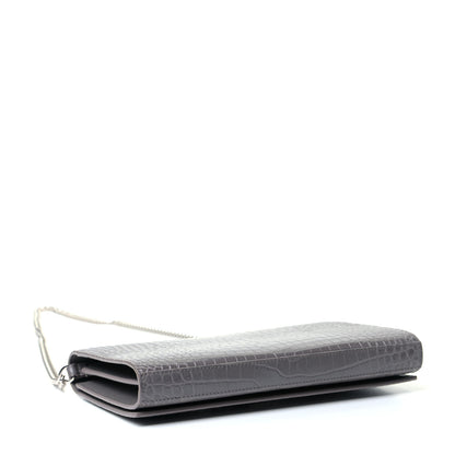 Saint Laurent Calfskin Crocodile Embossed Monogram Chain Wallet Fog 3 of 5