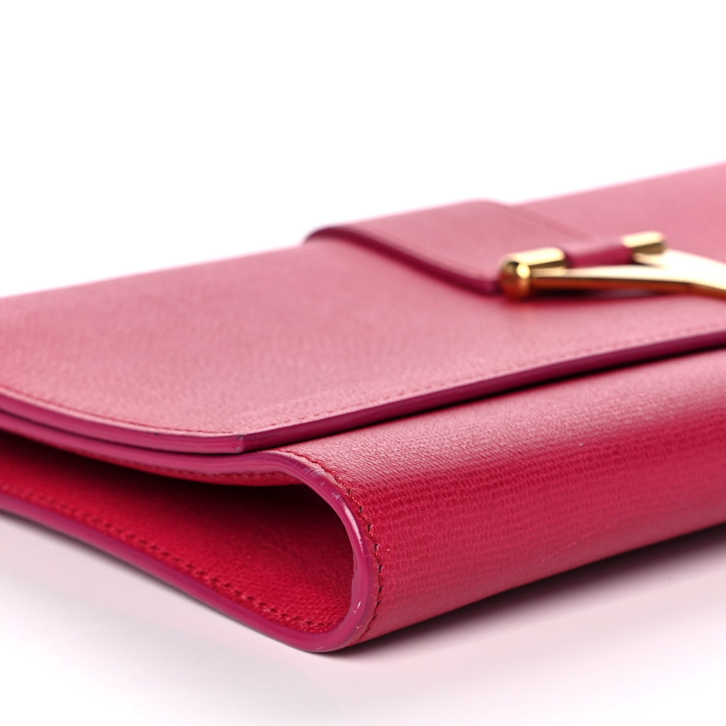 Textured Calfskin Classic Y Ligne Clutch Fuchsia