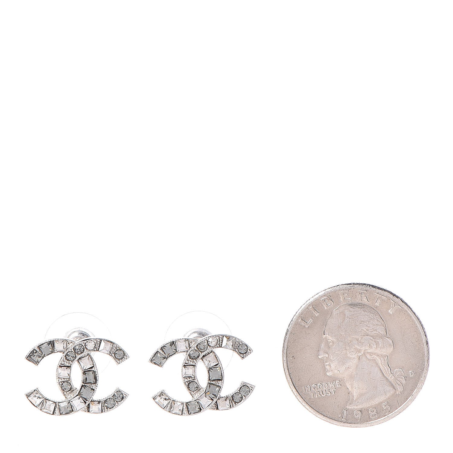 Chanel Baguette Crystal CC Earrings Silver 2 of 5