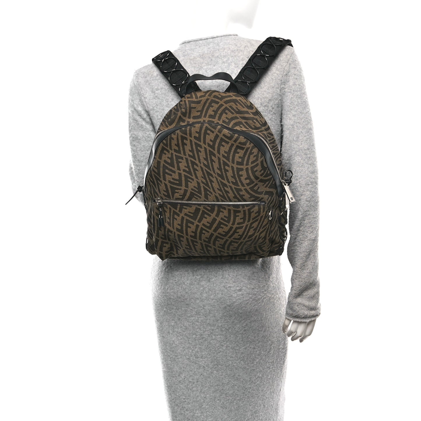 X SARAH COLEMAN Fabric Jacquard Vitello Grace Light Woven Lanyard FF Vertigo Pouch Pocket Backpack Tobacco Moro Black