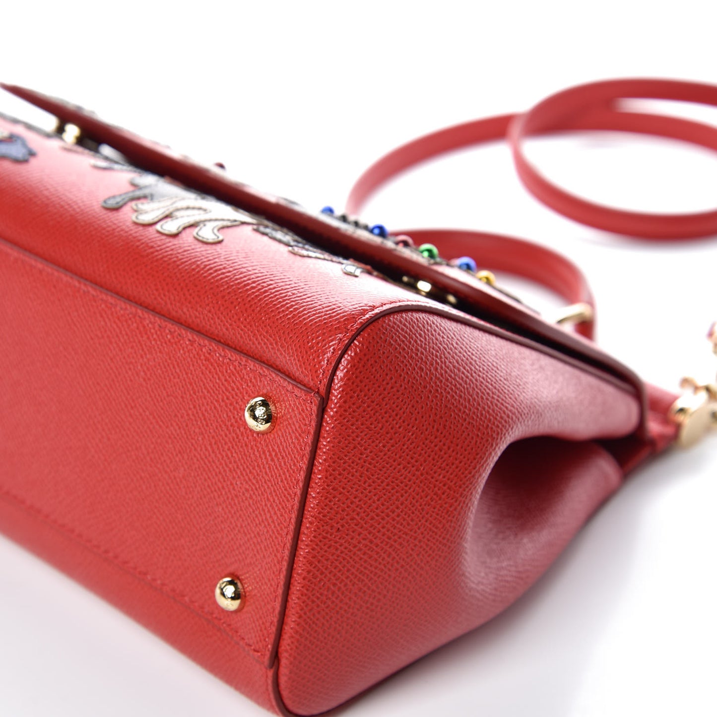 Dauphine Studded Medium DG Family Patch Miss Sicily Satchel Red
