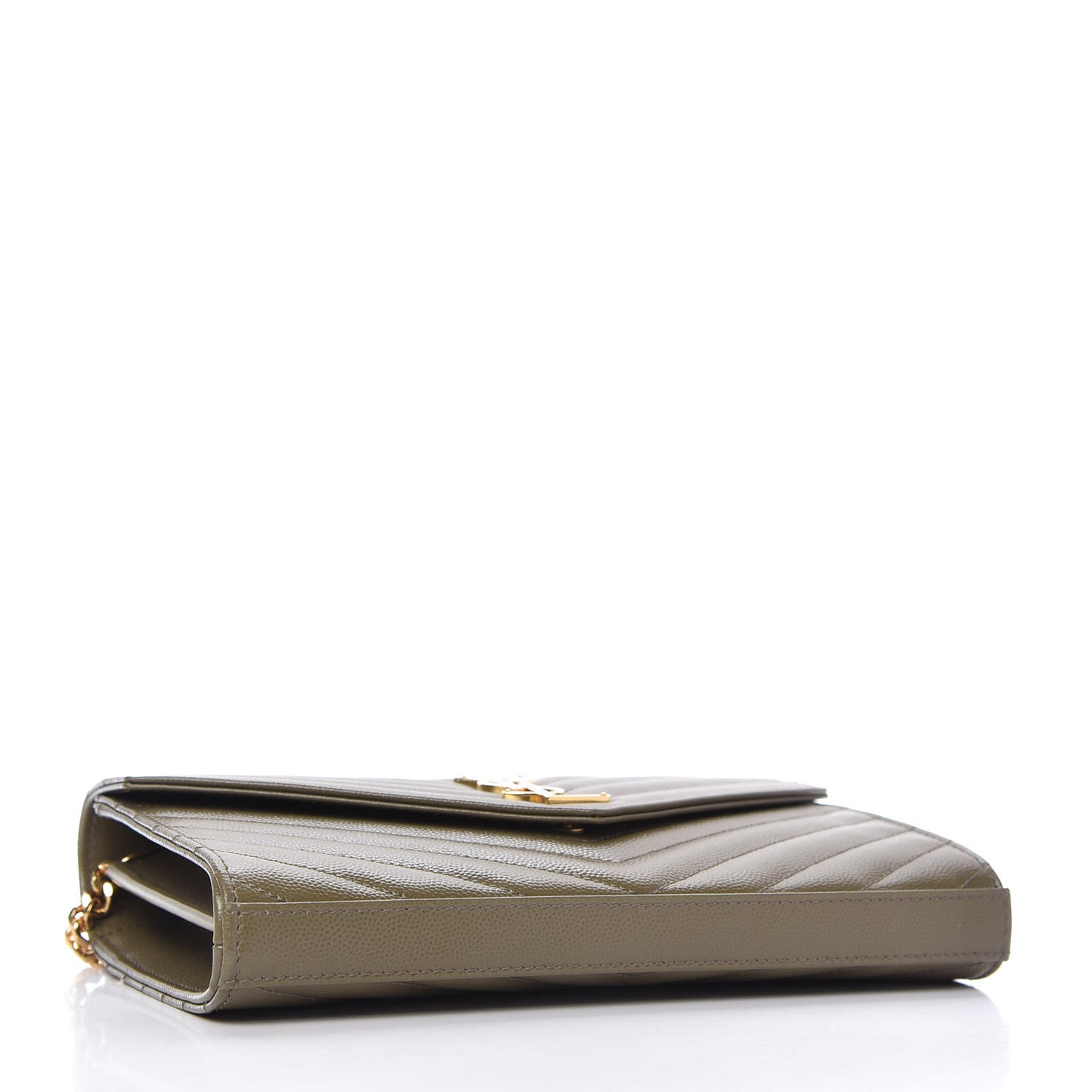 Grain De Poudre Matelasse Chevron Monogram Chain Wallet Vert Kaki