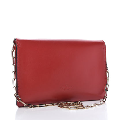 Valentino Garavani Calfskin V Rivet Chain Clutch Red 3 of 11