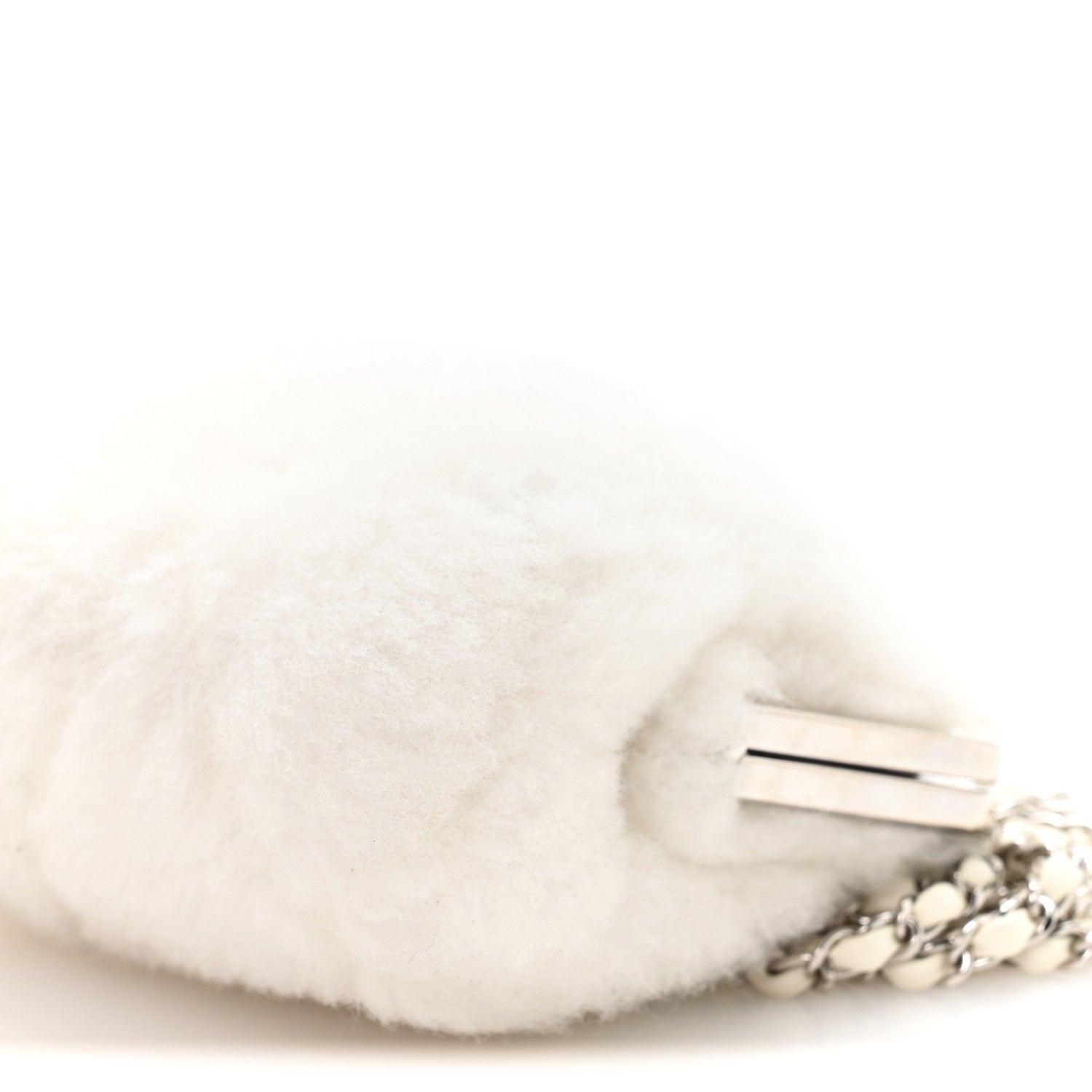 Chanel Shearling Sheepskin Lambskin Quilted Clutch With Chain White 10 of 10