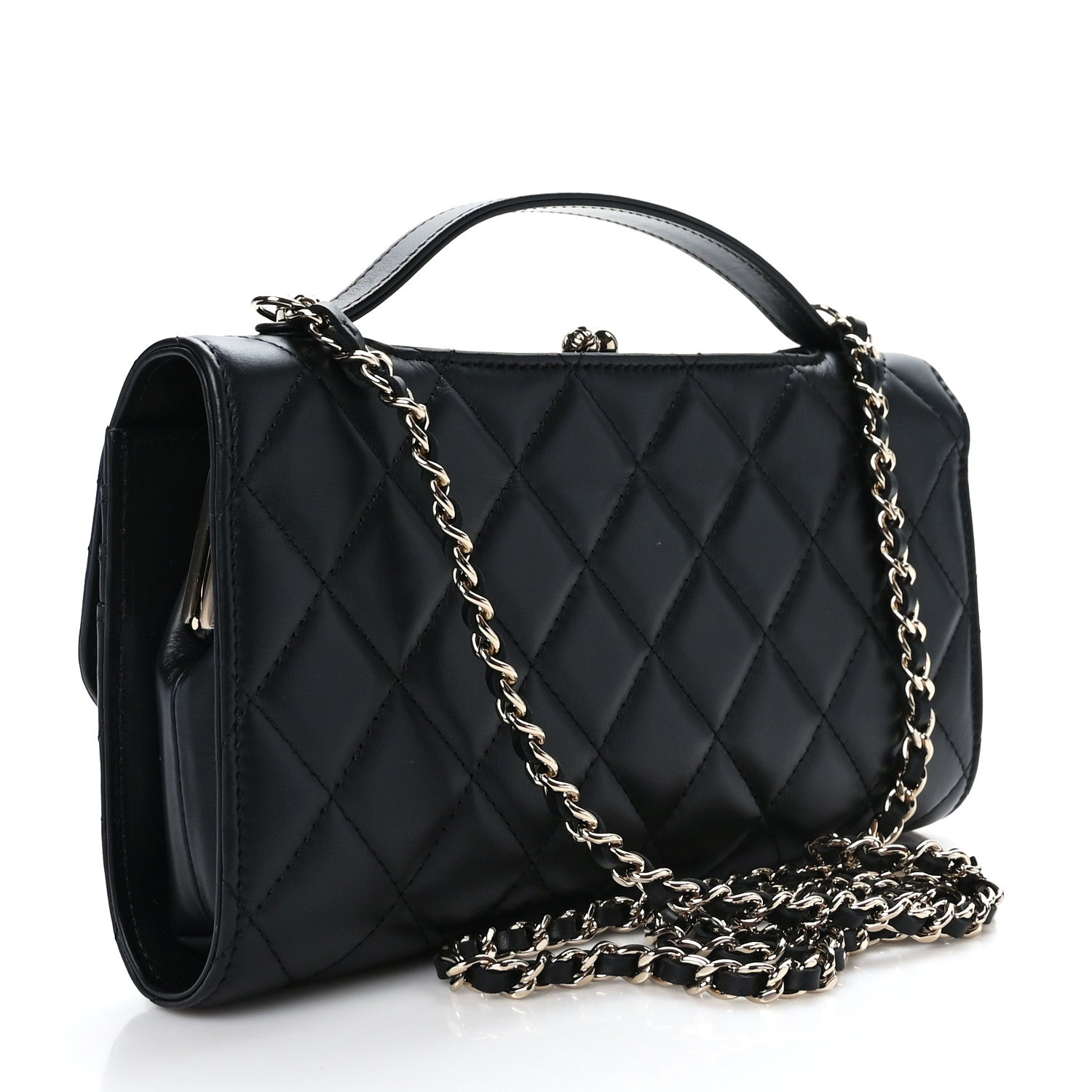 Chanel Shiny Calfskin Quilted Flap Phone Holder With Chain Black 3 of 9